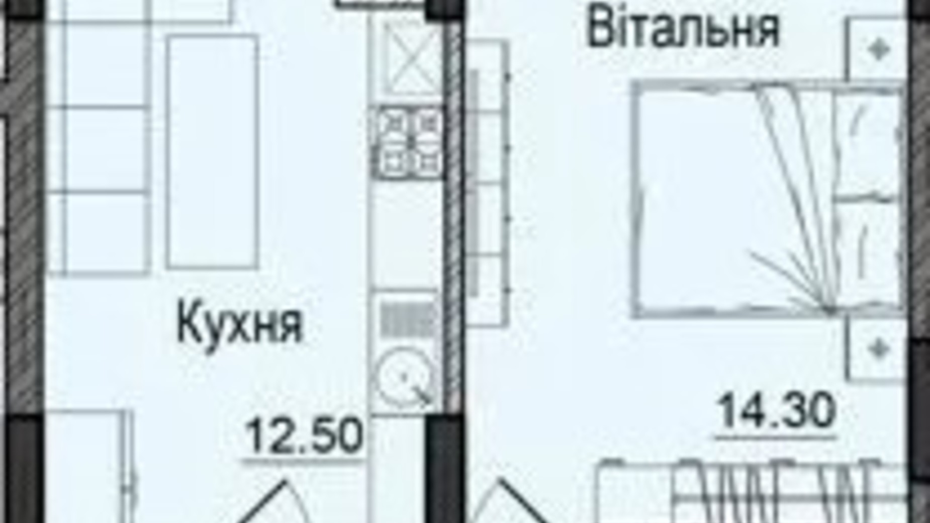 Планування 1-кімнатної квартири в ЖК Акварелі Проспекту 40.2 м², фото 633708