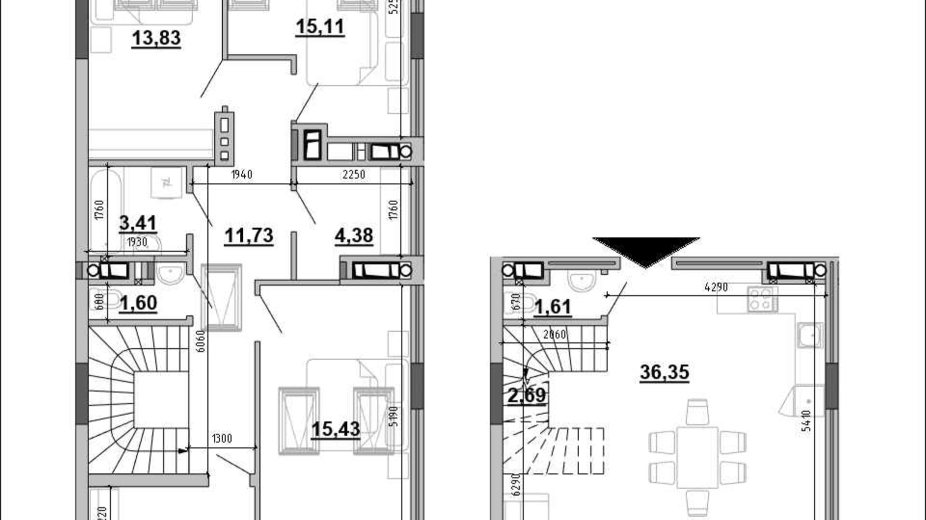 Планировка много­уровневой квартиры в ЖК Містечко Підзамче 114.32 м², фото 633722