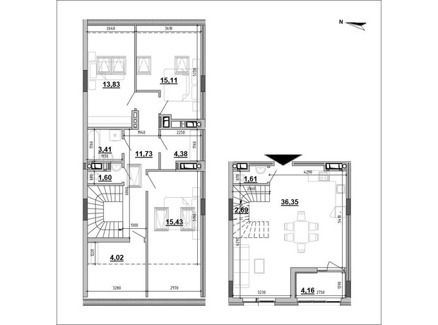 ЖК Містечко Підзамче: планировка 3-комнатной квартиры 114.32 м²