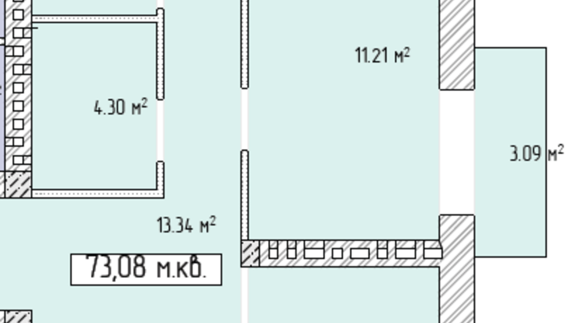 Планування 3-кімнатної квартири в ЖК Паннонія 73.08 м², фото 633821