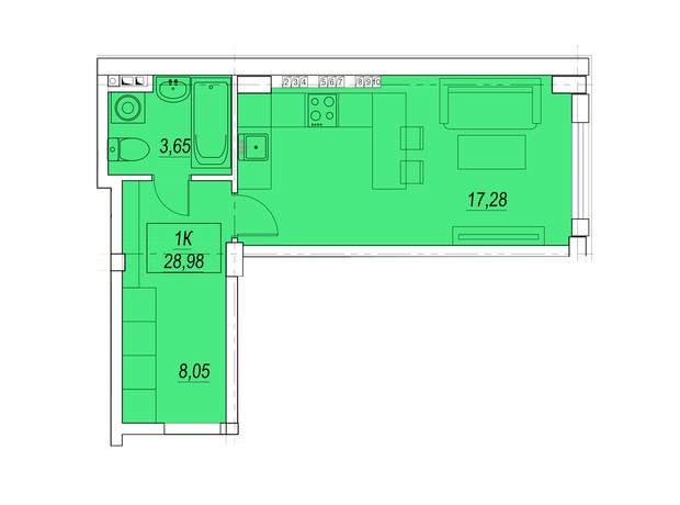 ЖК Алексеевский: планировка 1-комнатной квартиры 29 м²