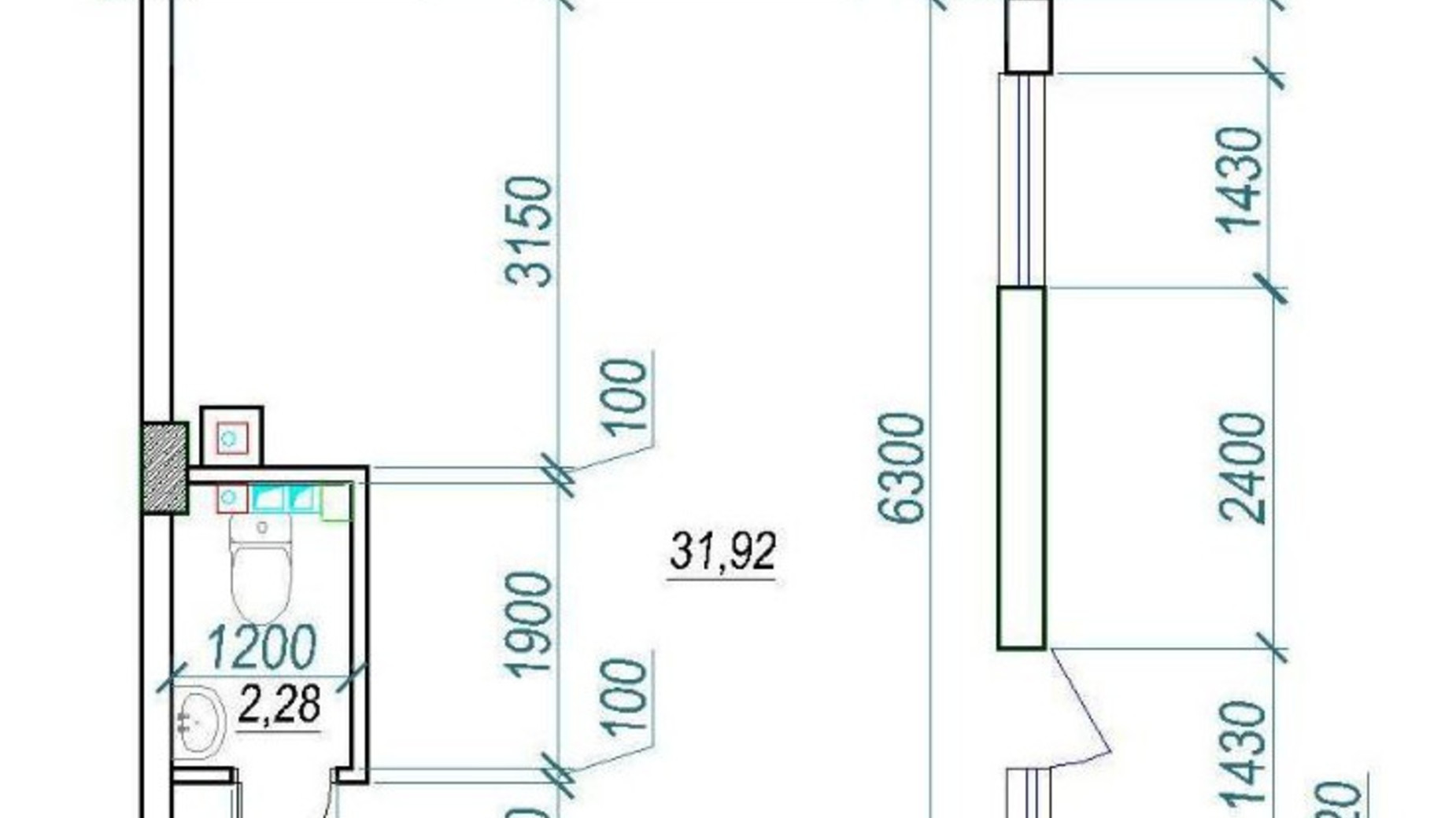 Планировка помещения в ЖК Алексеевский 31.92 м², фото 633823