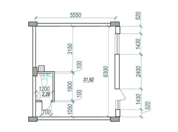 ЖК Олексіївський: планування приміщення 31.92 м²