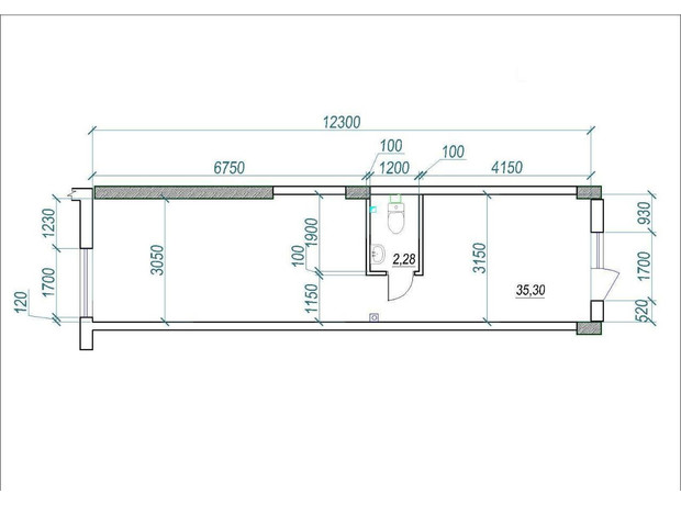 ЖК Алексеевский: планировка помощения 35.3 м²