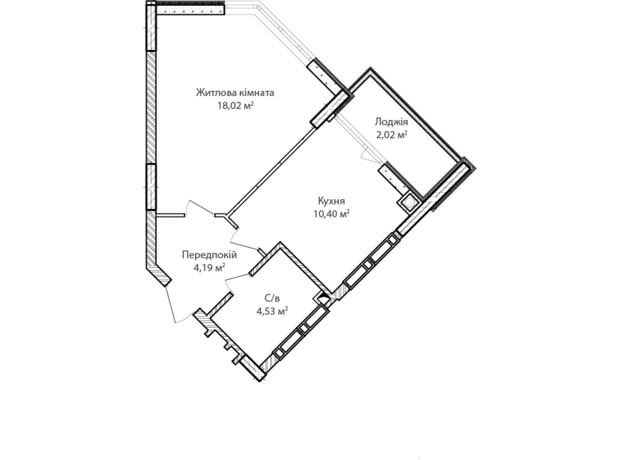 ЖК Синергия Сити: планировка 1-комнатной квартиры 40 м²