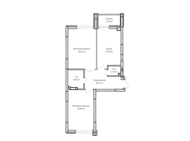 ЖК Синергия Сити: планировка 2-комнатной квартиры 60 м²