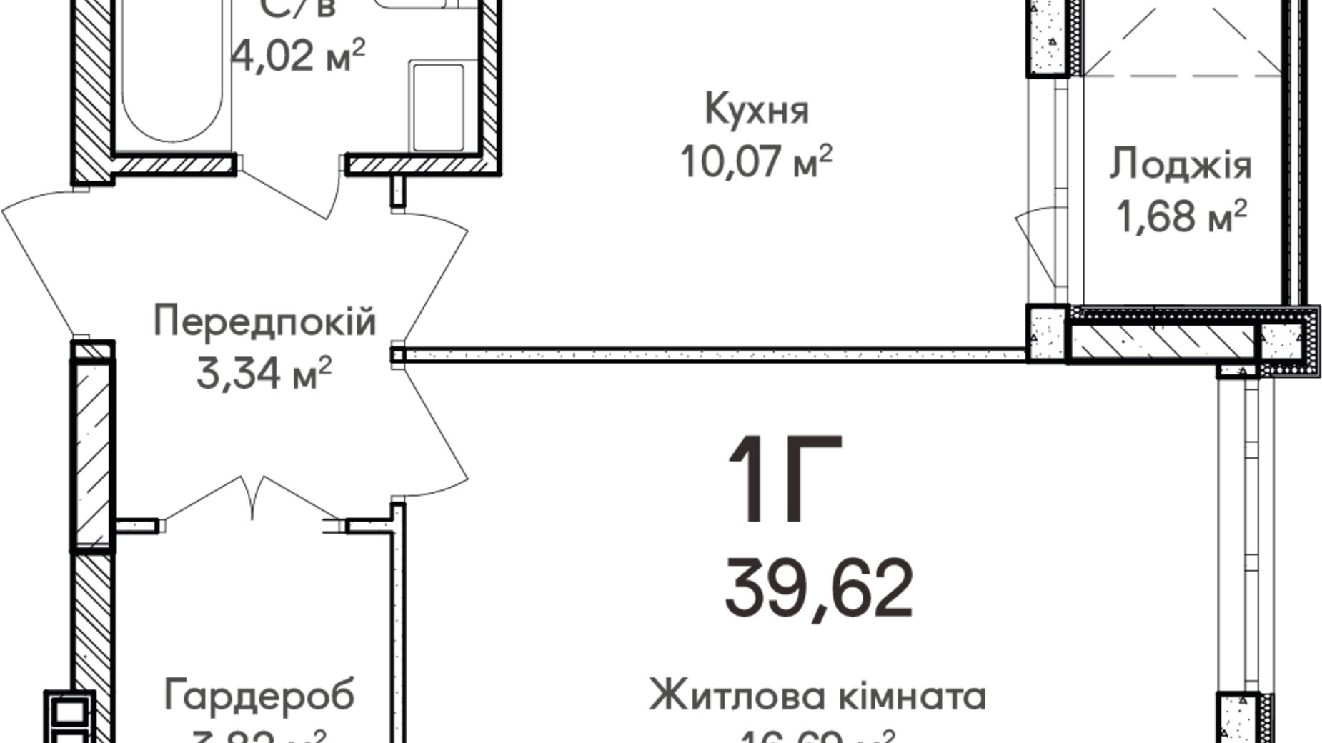 Планування 1-кімнатної квартири в ЖК Синергія Сіті 39 м², фото 634101