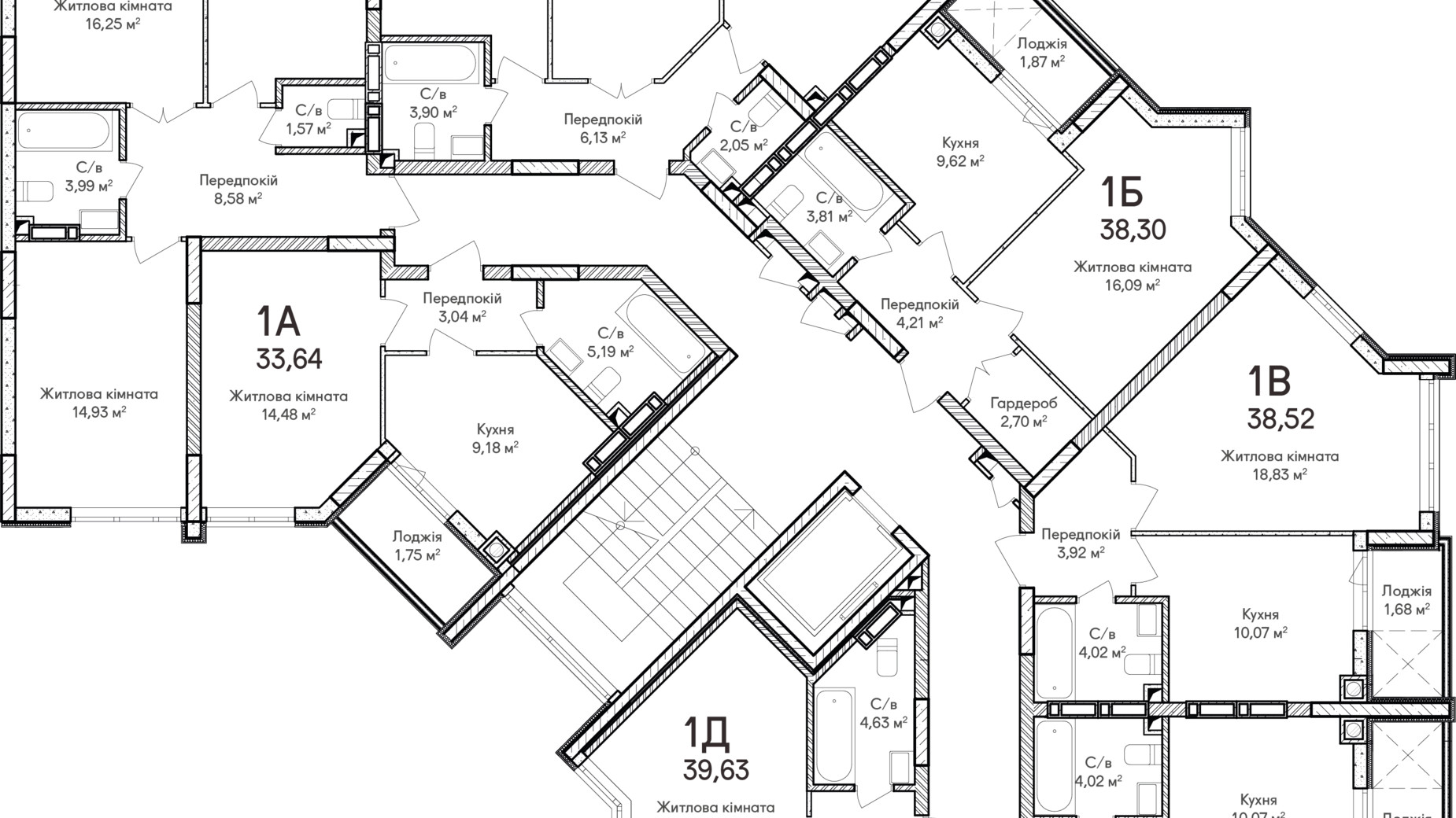 Планування 1-кімнатної квартири в ЖК Синергія Сіті 39 м², фото 634105