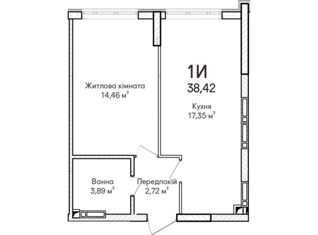 ЖК Синергія Сіті: планування 1-кімнатної квартири 40 м²