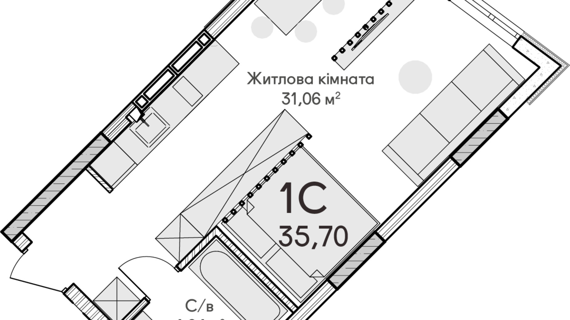 Планировка 1-комнатной квартиры в ЖК Синергия Сити 35 м², фото 634169