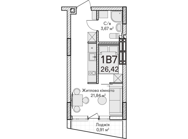 ЖК Синергия Сити: планировка 1-комнатной квартиры 26 м²