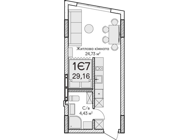 ЖК Синергия Сити: планировка 1-комнатной квартиры 29 м²