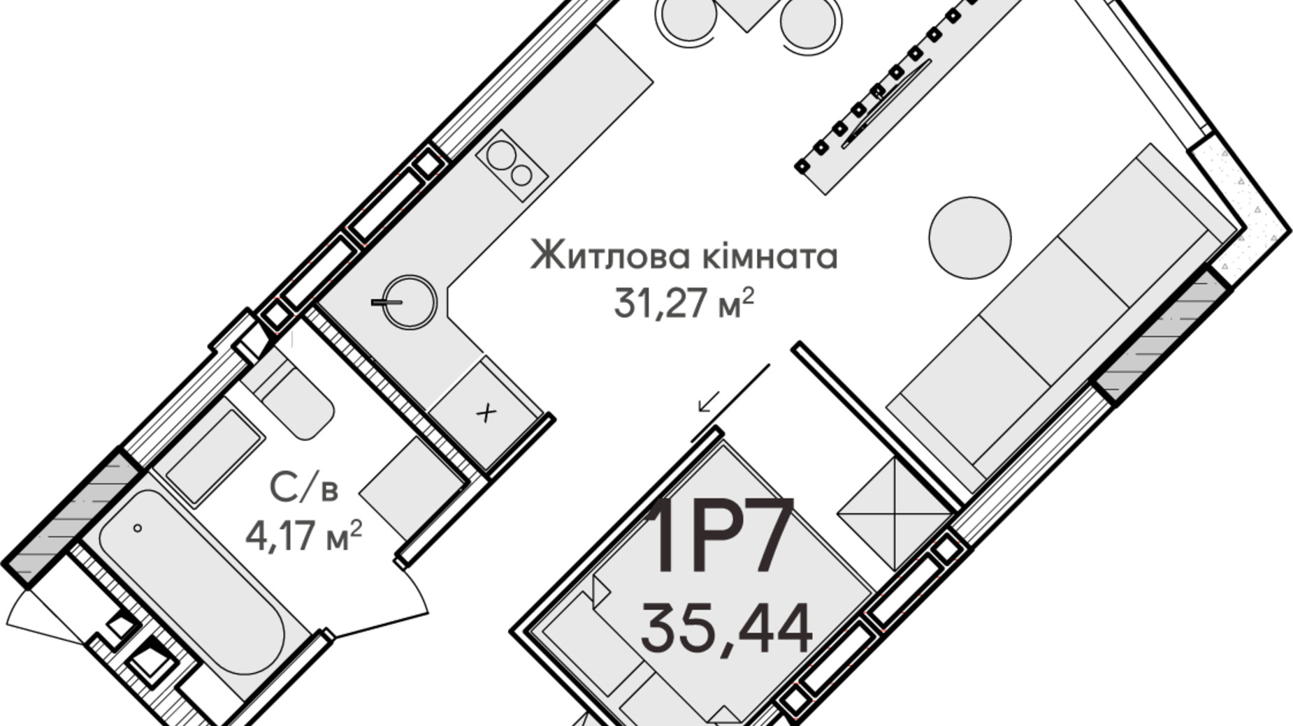 Планировка 1-комнатной квартиры в ЖК Синергия Сити 35 м², фото 634197