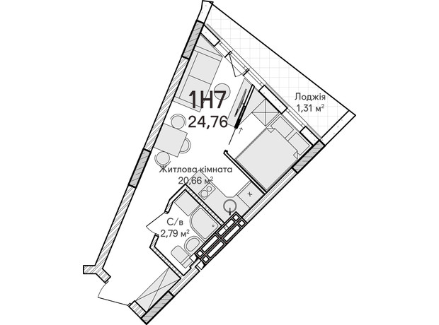 ЖК Синергия Сити: планировка 1-комнатной квартиры 24 м²