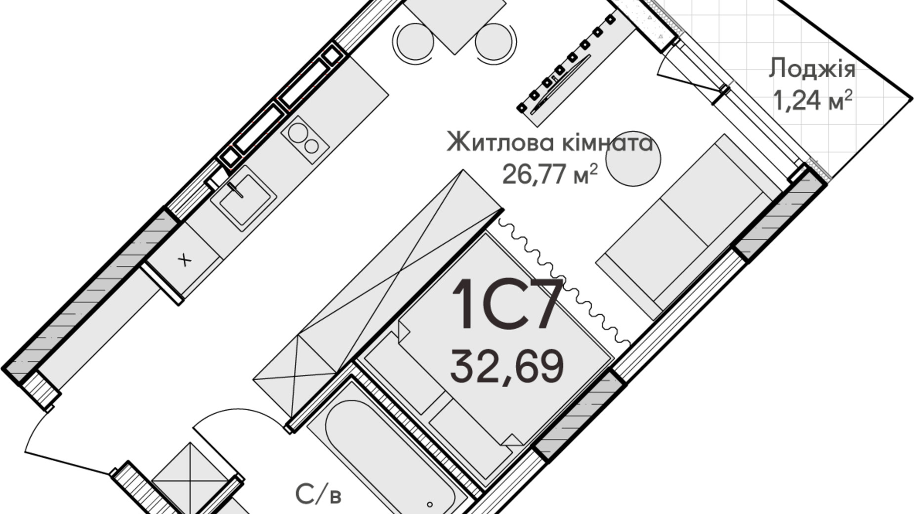 Планировка 1-комнатной квартиры в ЖК Синергия Сити 32 м², фото 634201