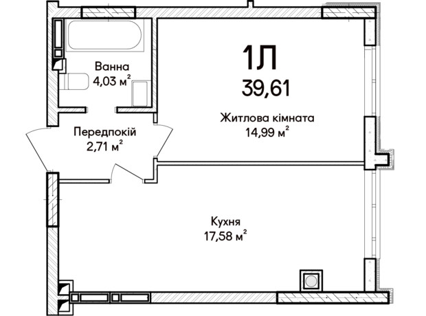 ЖК Синергия Сити: планировка 1-комнатной квартиры 37 м²