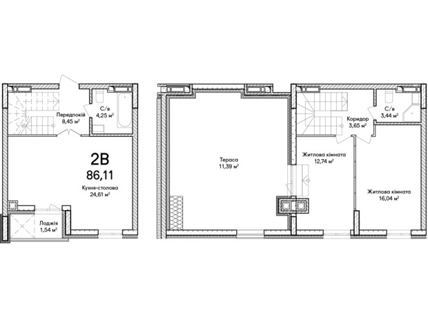 ЖК Синергия Сити: планировка 3-комнатной квартиры 56 м²