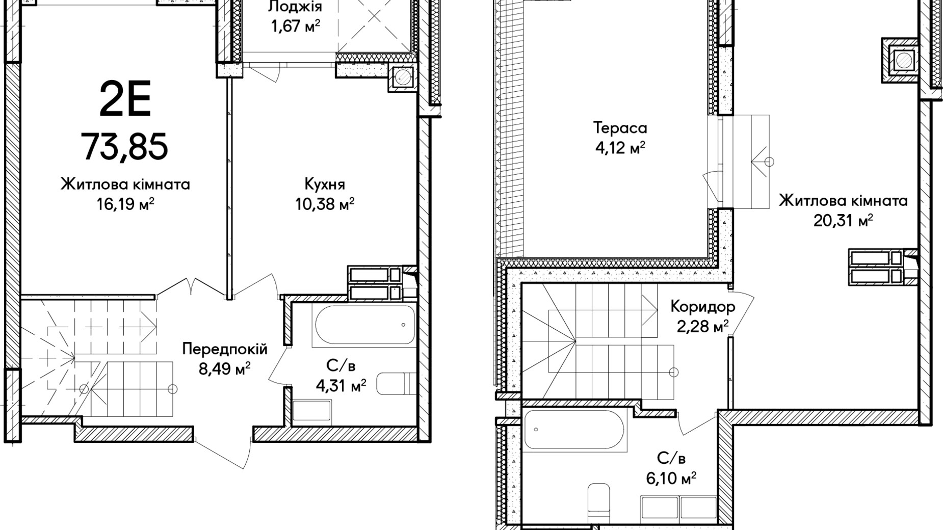 Планування багато­рівневої квартири в ЖК Синергія Сіті 40 м², фото 634259