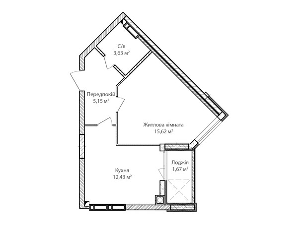 ЖК Синергия Сити: планировка 1-комнатной квартиры 41 м²