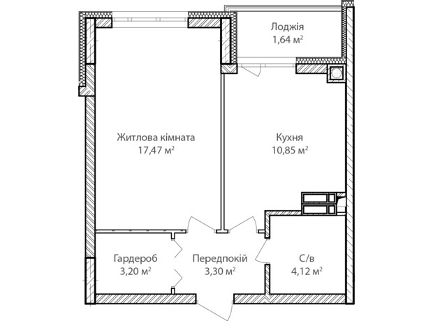 ЖК Синергия Сити: планировка 1-комнатной квартиры 40 м²