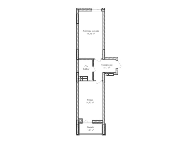 ЖК Синергія Сіті: планування 1-кімнатної квартири 43 м²