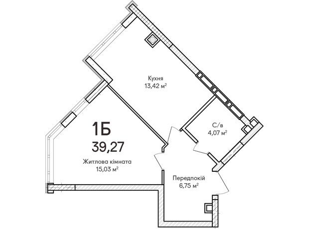 ЖК Синергія Сіті: планування 1-кімнатної квартири 38 м²