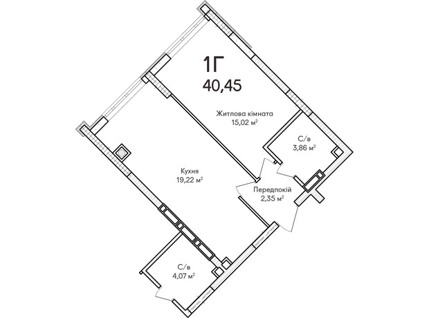 ЖК Синергия Сити: планировка 1-комнатной квартиры 40 м²
