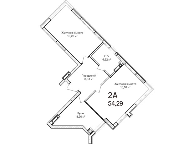 ЖК Синергія Сіті: планування 2-кімнатної квартири 54 м²