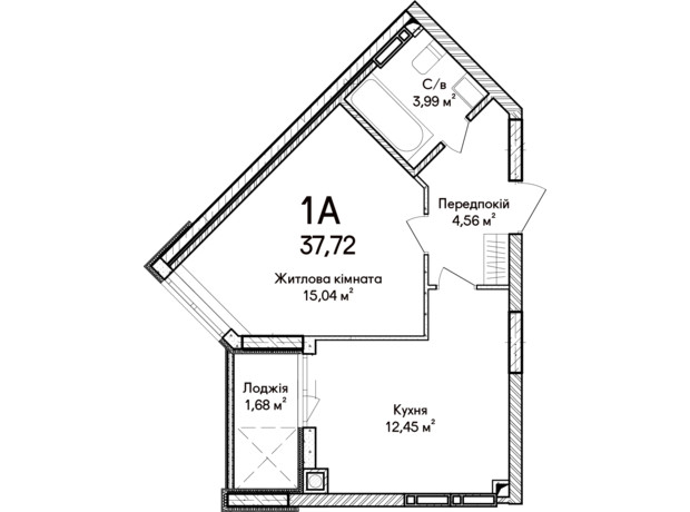 ЖК Синергія Сіті: планування 1-кімнатної квартири 37 м²