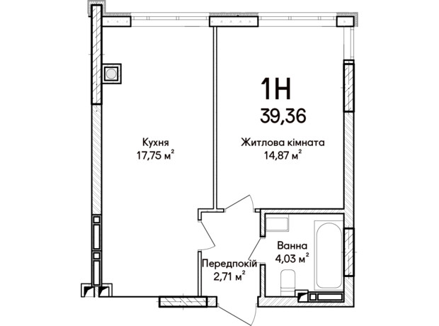 ЖК Синергия Сити: планировка 1-комнатной квартиры 39 м²