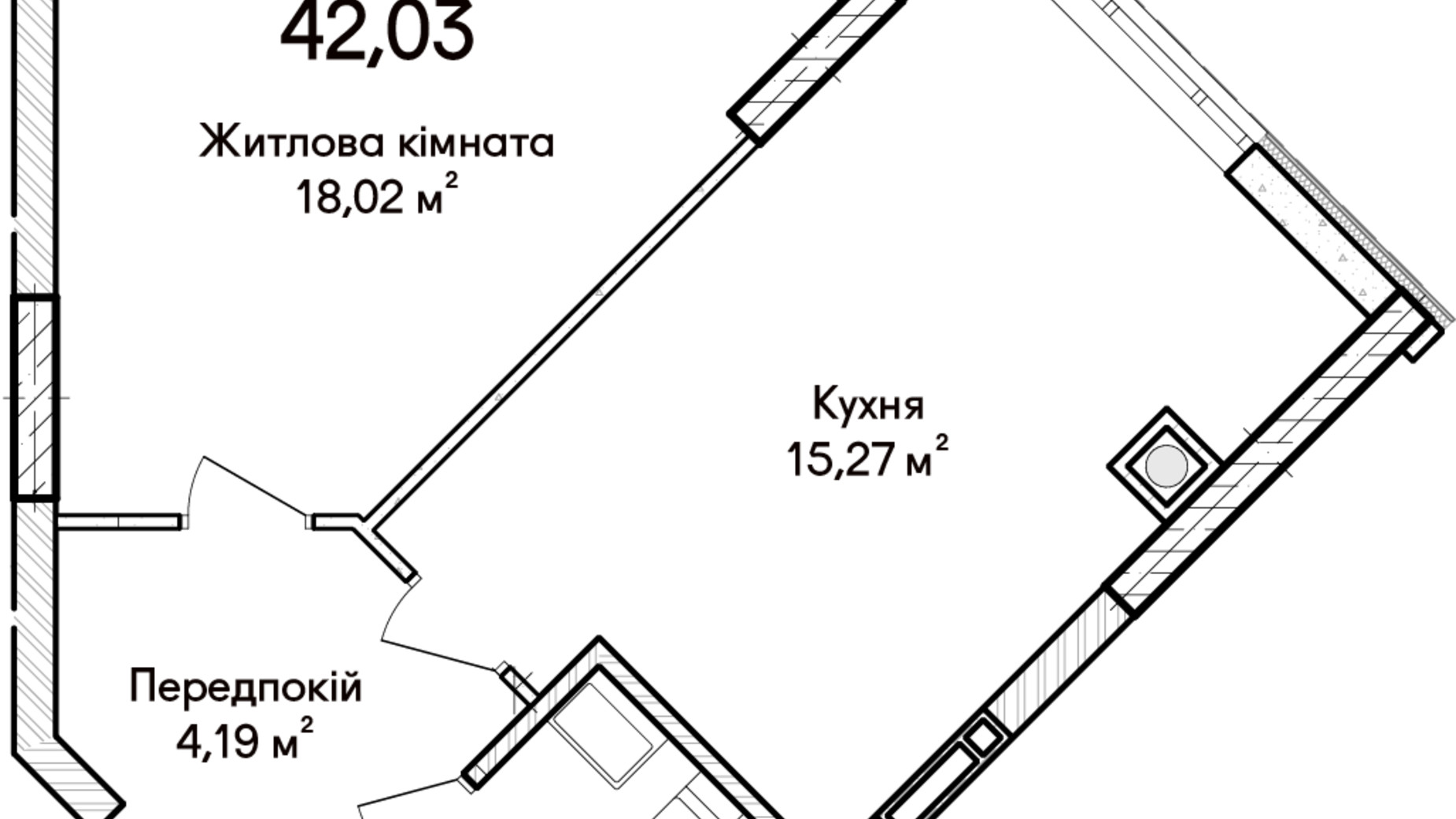 Планування 1-кімнатної квартири в ЖК Синергія Сіті 39 м², фото 634318