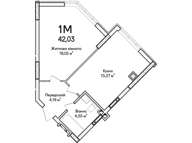 ЖК Синергия Сити: планировка 1-комнатной квартиры 39 м²