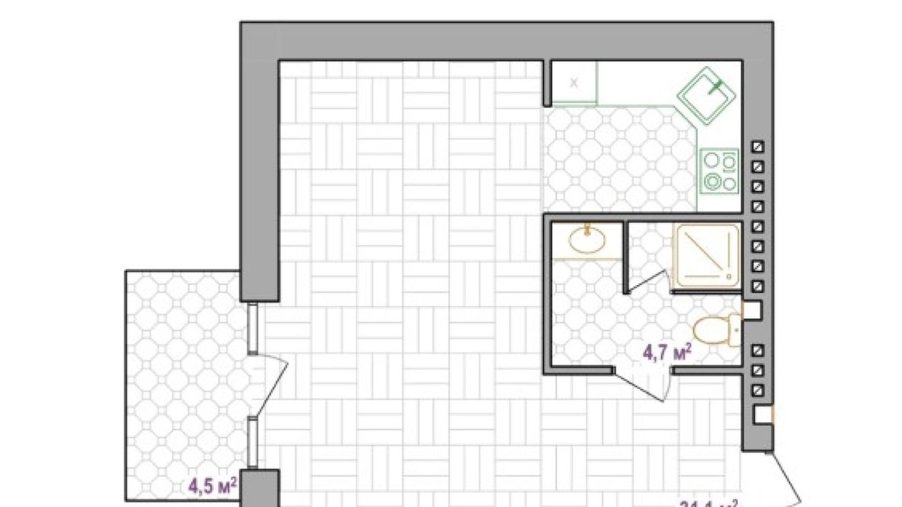 Планировка помещения в Апарт-комплекс Little Italy Apartments 37.2 м², фото 634841