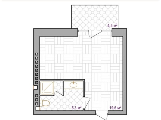 Апарт-комплекс Little Italy Apartments: планування 1-кімнатної квартири 26.3 м²