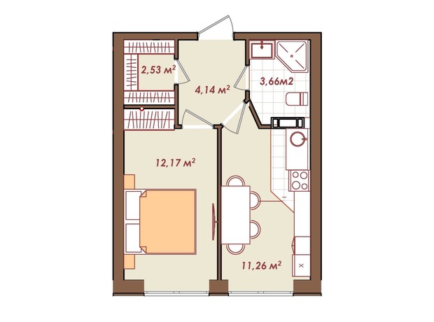 ЖК Smart Residence: планування 1-кімнатної квартири 33.69 м²