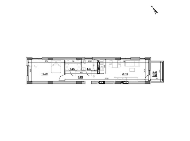 ЖК Риел Сити: планировка 1-комнатной квартиры 65.2 м²