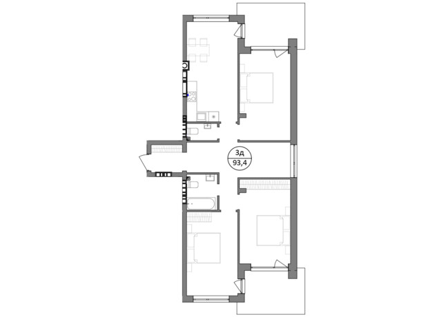 ЖК Гринвуд-2: планировка 3-комнатной квартиры 93.4 м²