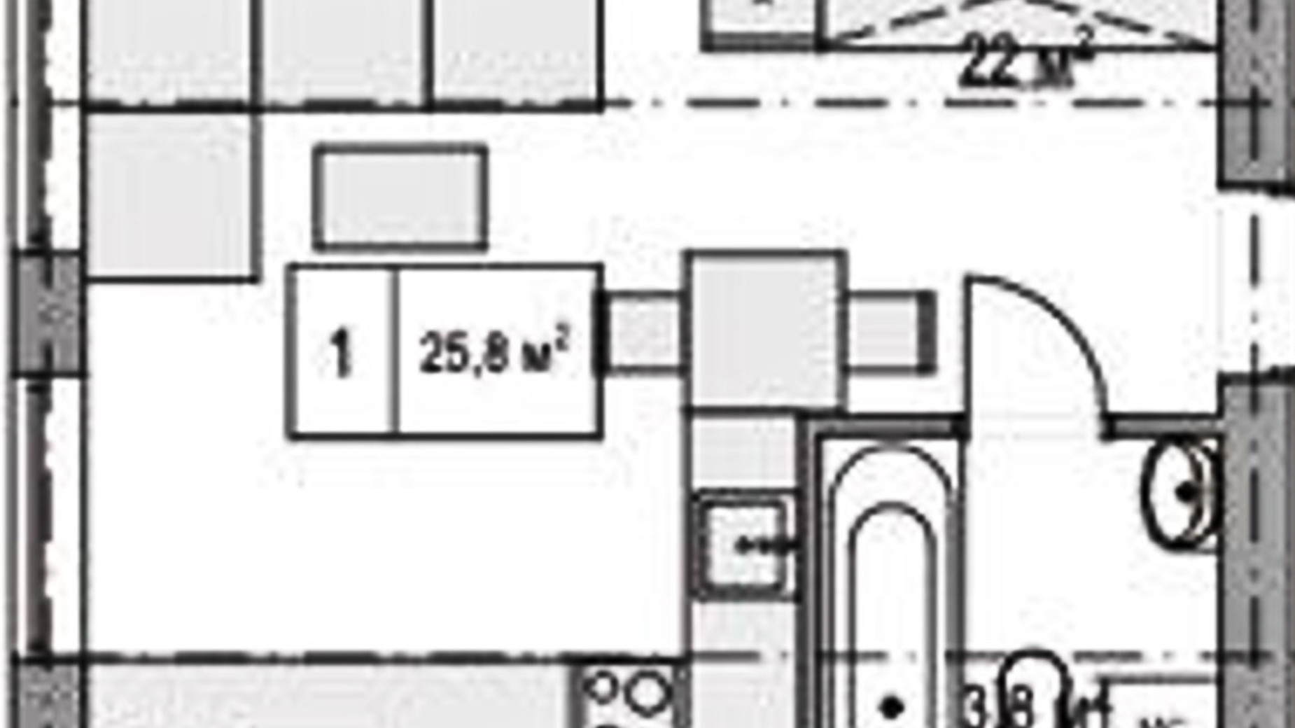 Планировка 1-комнатной квартиры в Клубный дом  Моя Бавария 25.8 м², фото 635140