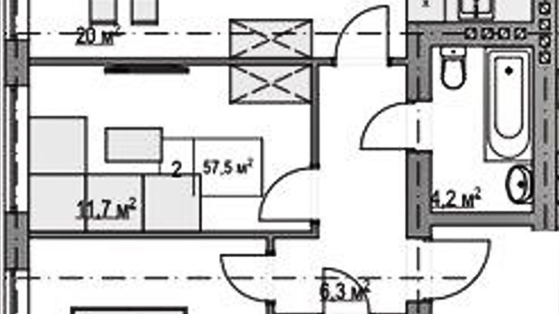 Планування 2-кімнатної квартири в Клубний будинок  Моя Баварія 57.5 м², фото 635178