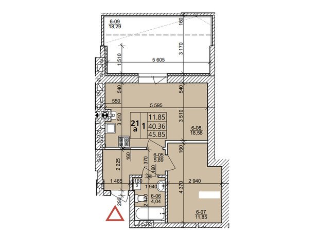 ЖК Святых Ольги и Елизаветы: планировка 1-комнатной квартиры 45.85 м²