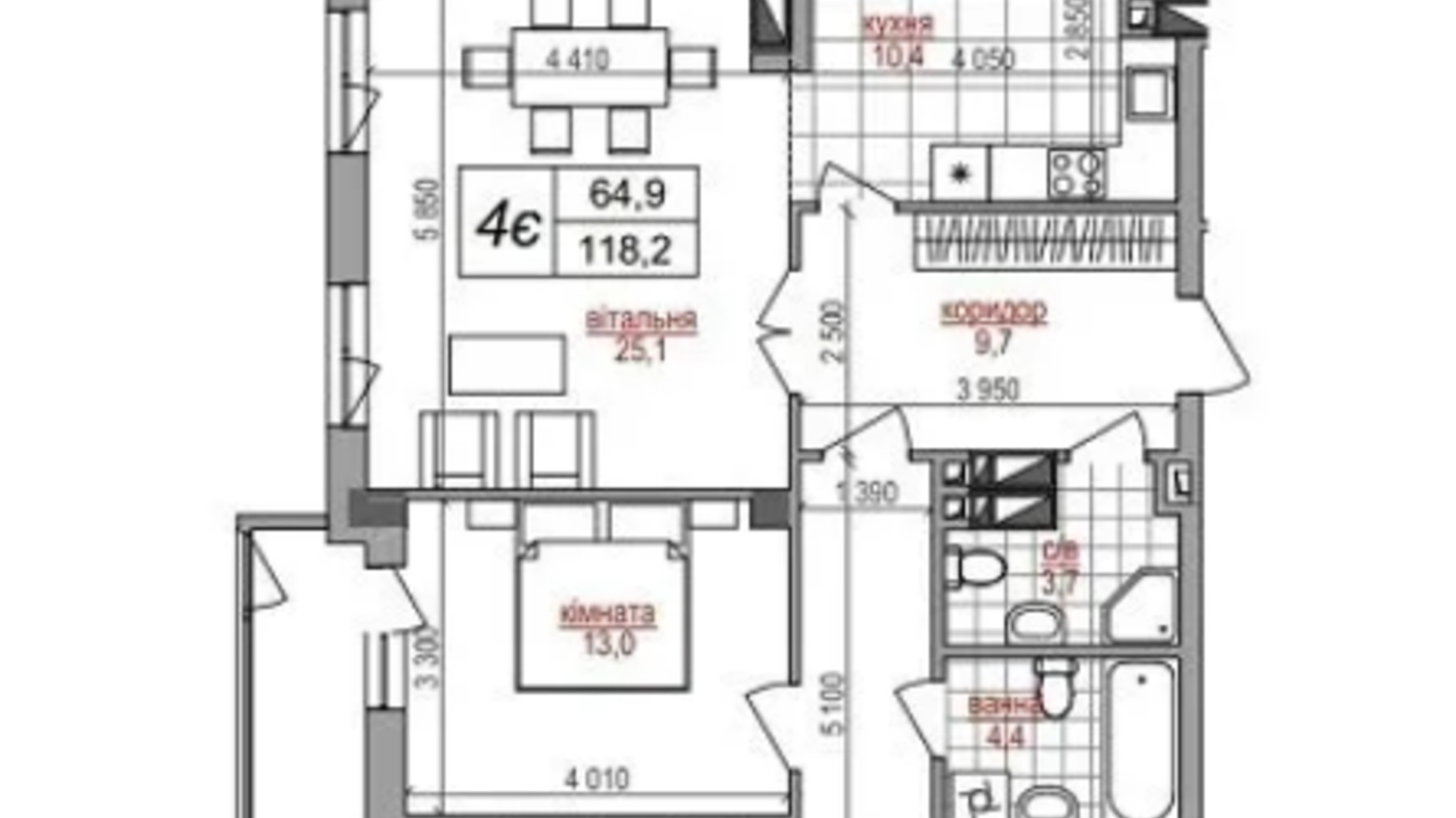 Планировка 4-комнатной квартиры в ЖК West House 118.2 м², фото 635227