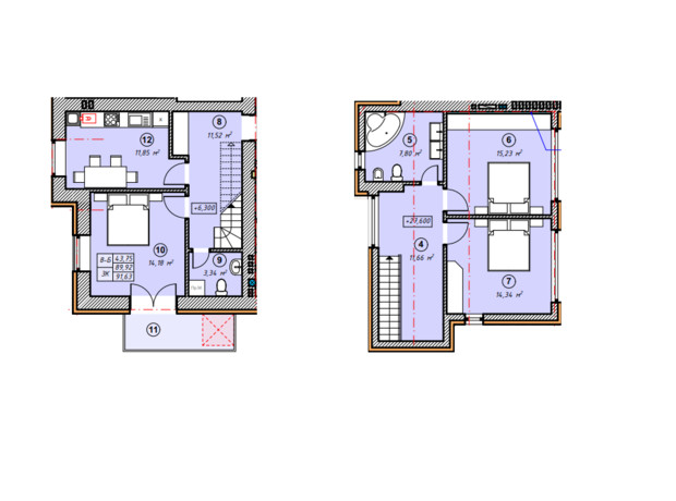 ЖК Парковая Долина: планировка 3-комнатной квартиры 91.63 м²