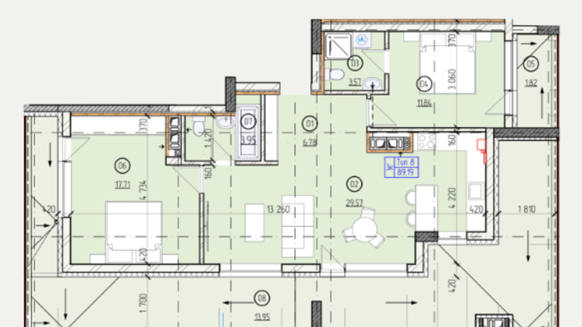 Планировка 3-комнатной квартиры в ЖК Французский двор 89.19 м², фото 635298