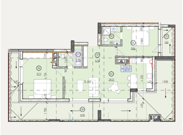 ЖК Французький двір: планування 3-кімнатної квартири 89.19 м²