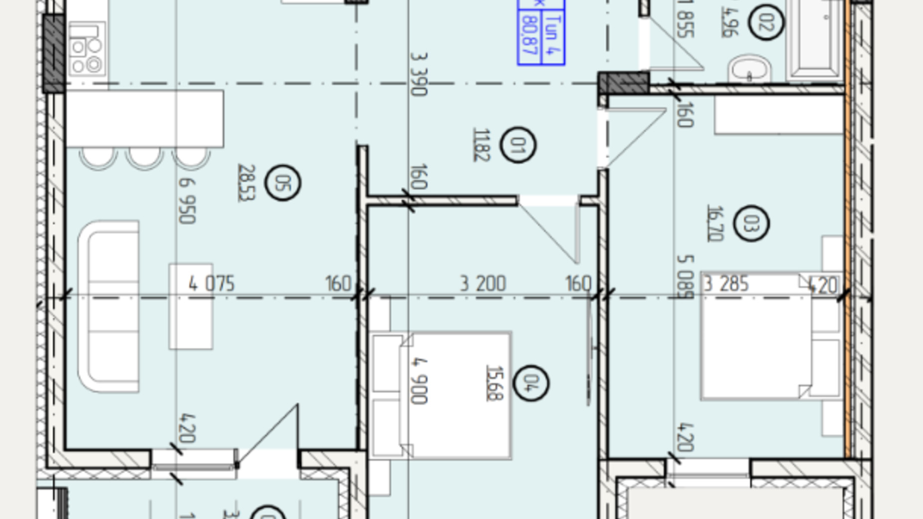 Планування 3-кімнатної квартири в ЖК Французький двір 80.87 м², фото 635310
