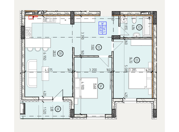 ЖК Французький двір: планування 3-кімнатної квартири 80.87 м²