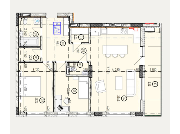 ЖК Французький двір: планування 3-кімнатної квартири 85.07 м²