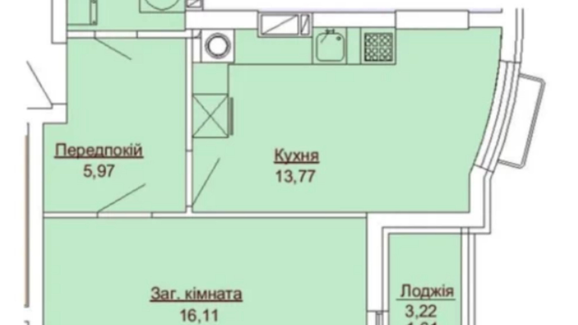 Планировка 1-комнатной квартиры в ЖК Royal Park 41.2 м², фото 637262