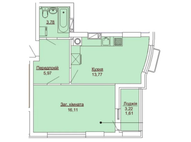 ЖК Royal Park: планировка 1-комнатной квартиры 41.2 м²