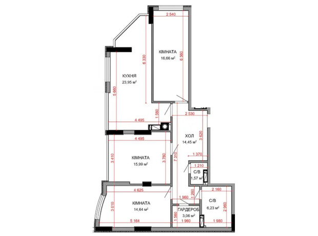 ЖК Royal Park: планування 3-кімнатної квартири 98.2 м²